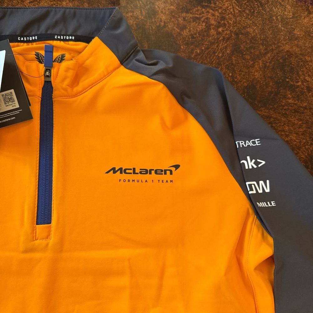 McLaren Men’s Zip-Up Pullover Sweater in Orange and Gray - Picture 4 of 8
